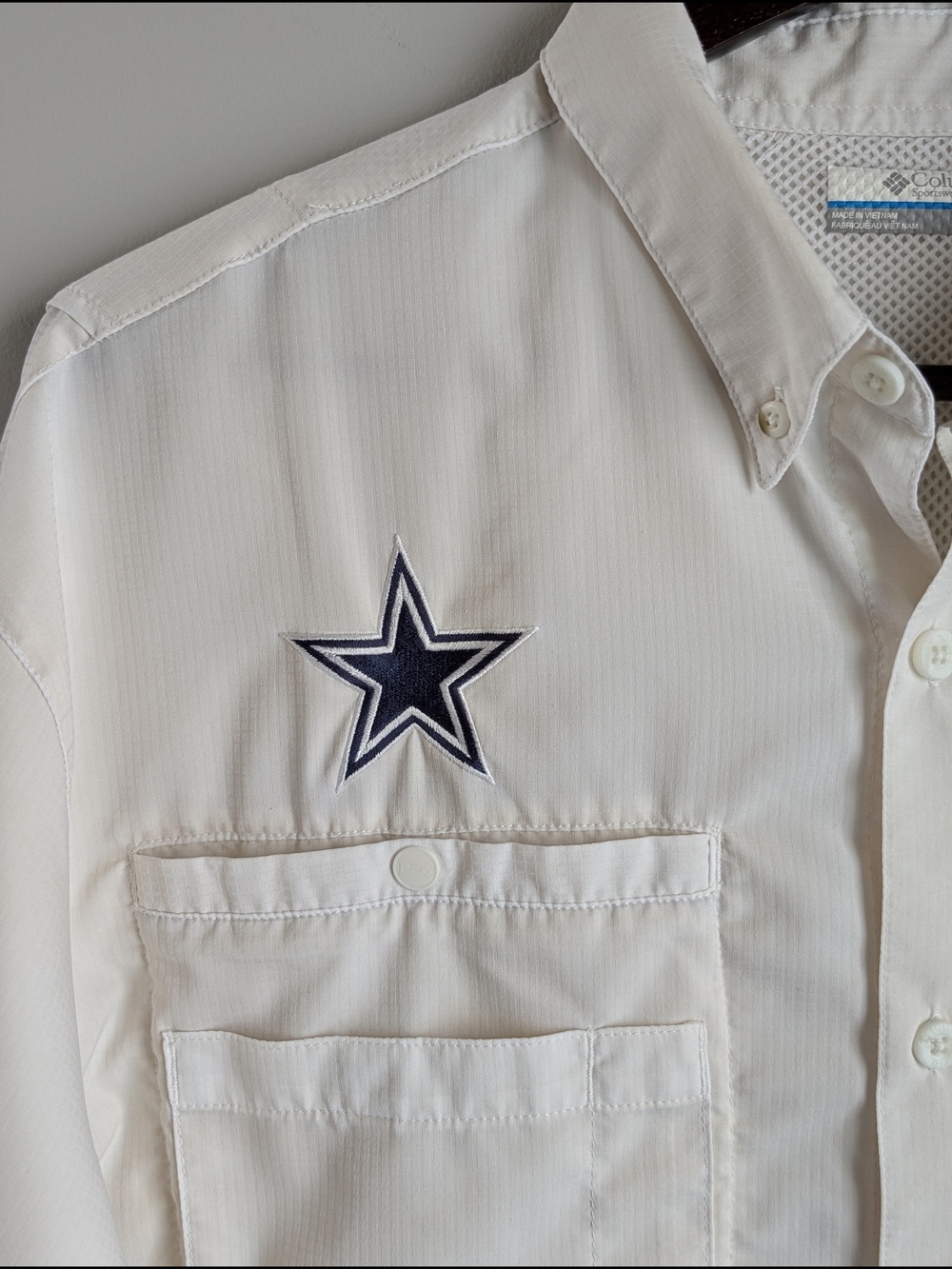 Columbia PFG Tamiami Dallas Cowboys Fishing Shirt Mens Large White Short Sleeve - Picture 3 of 15